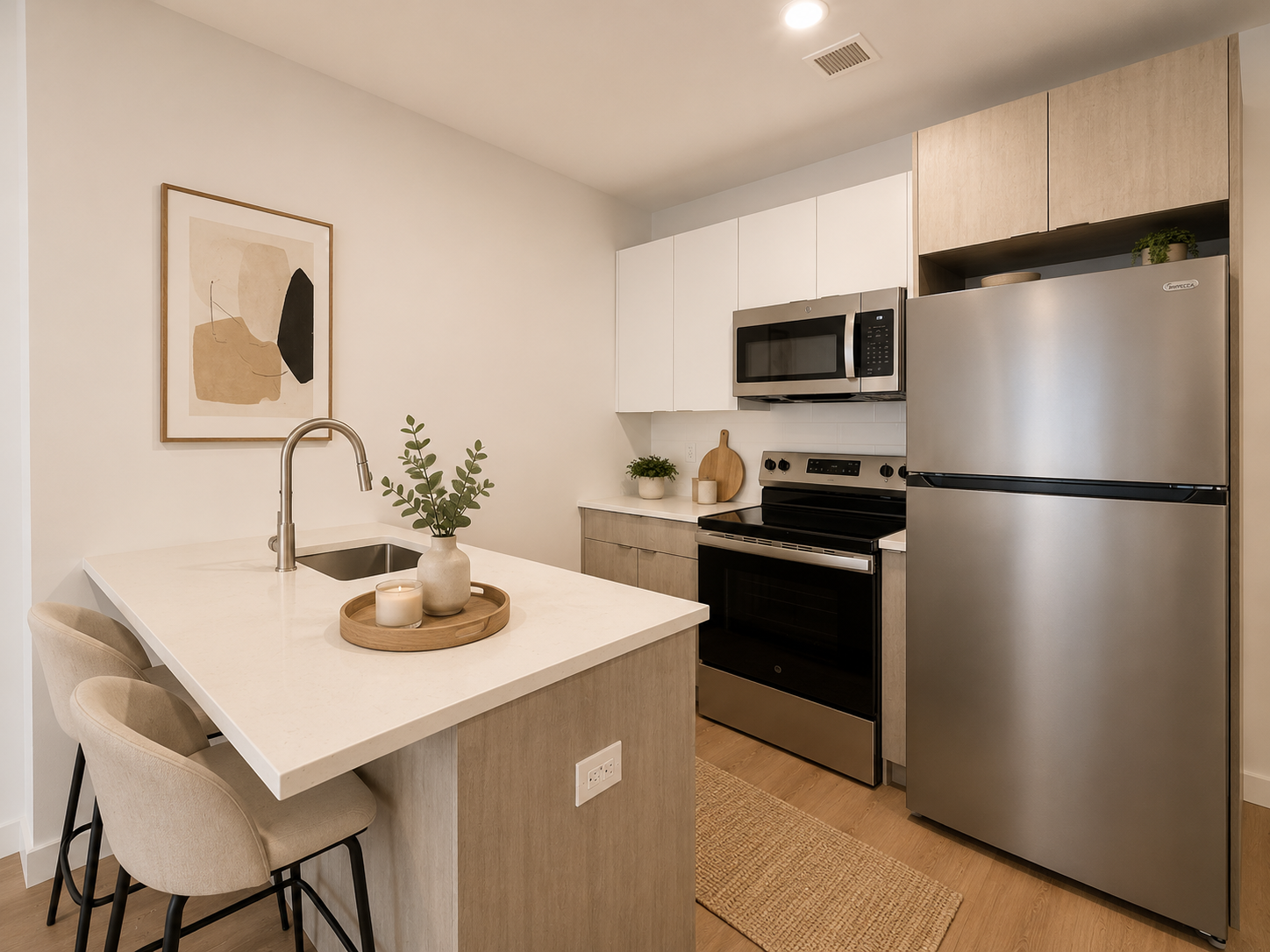 Kitchen with island seating and stainless appliances